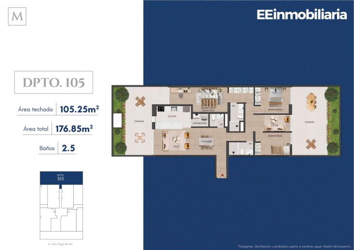 Plano del modelo Dpto. 105 del proyecto MONTELIER en Santiago De Surco
