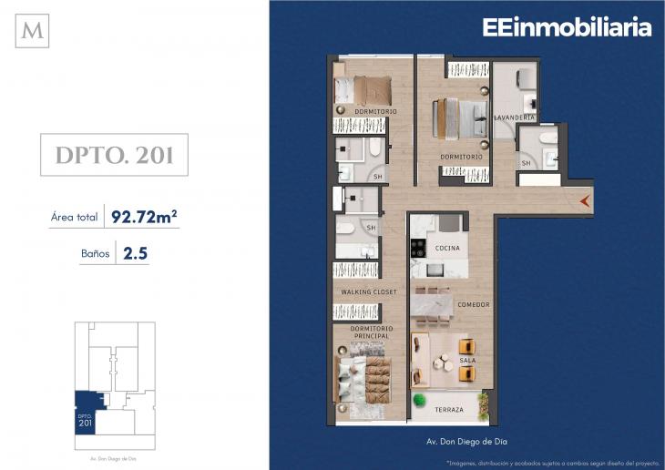 Plano del modelo Dpto. 201 del proyecto MONTELIER en Santiago De Surco
