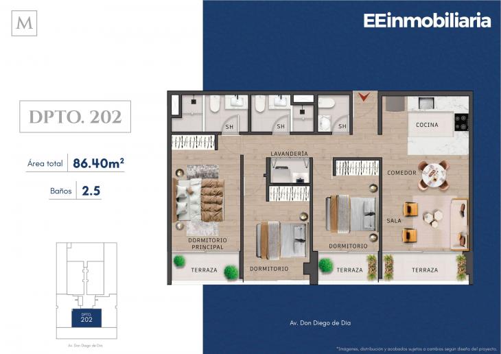 Plano del modelo Dpto. 202 del proyecto MONTELIER en Santiago De Surco