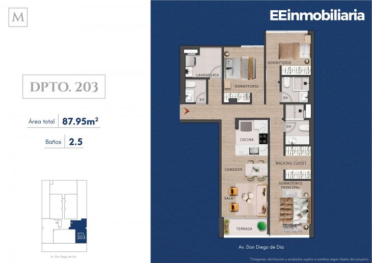 Plano del modelo Dpto. 203 del proyecto MONTELIER en Santiago De Surco
