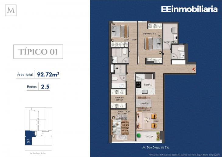Plano del modelo Típico 1 del proyecto MONTELIER en Santiago De Surco