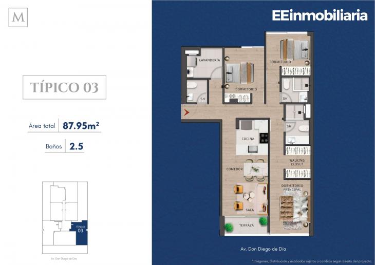 Plano del modelo Típico 3 del proyecto MONTELIER en Santiago De Surco