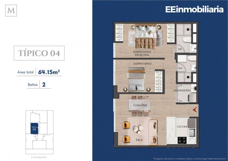 Plano del modelo Típico 4 del proyecto MONTELIER en Santiago De Surco