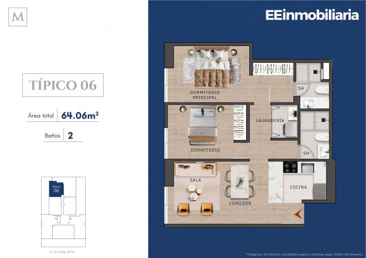 Plano del modelo Típico 6 del proyecto MONTELIER en Santiago De Surco