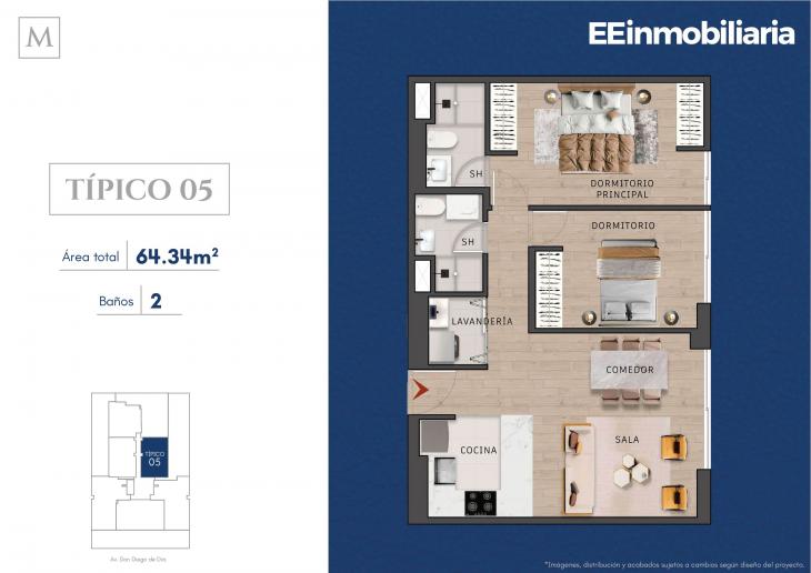 Plano del modelo Típico 5 del proyecto MONTELIER en Santiago De Surco