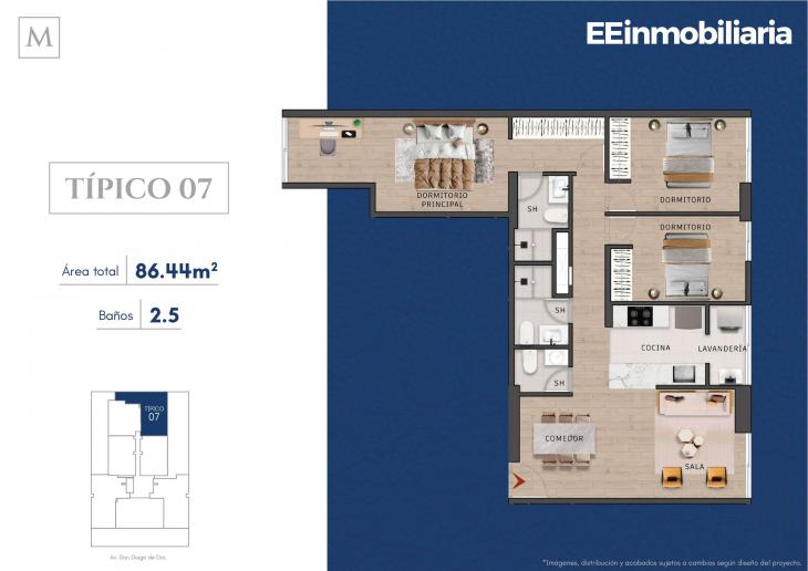 Plano del modelo Típico 7 del proyecto MONTELIER en Santiago De Surco