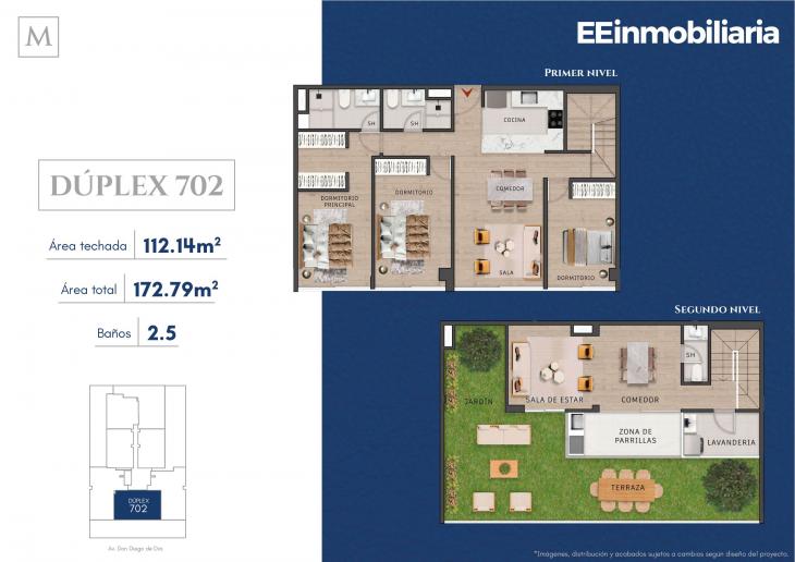 Plano del modelo Dúplex 702 del proyecto MONTELIER en Santiago De Surco