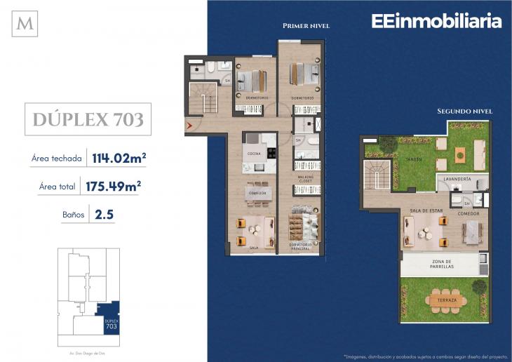 Plano del modelo Dúplex 703 del proyecto MONTELIER en Santiago De Surco