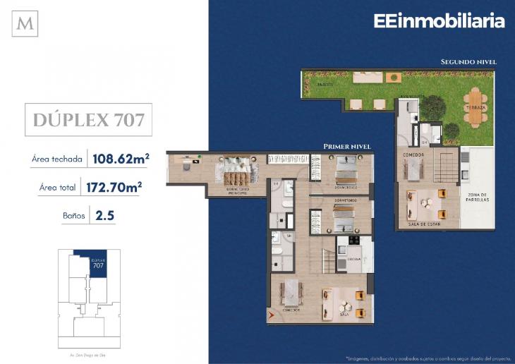 Plano del modelo Dúplex 707 del proyecto MONTELIER en Santiago De Surco