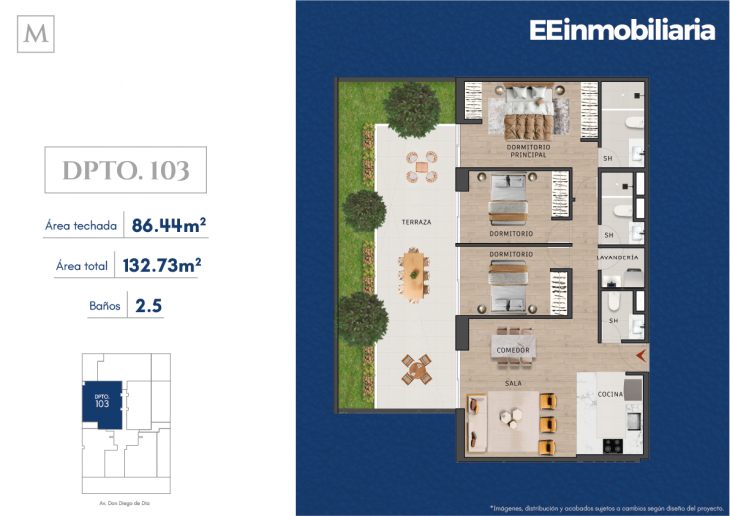 Plano del modelo Dpto. 103 del proyecto MONTELIER en Santiago De Surco