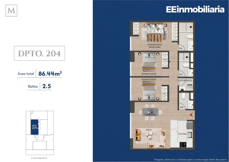 Plano del modelo Dpto. 204 del proyecto MONTELIER en Santiago De Surco