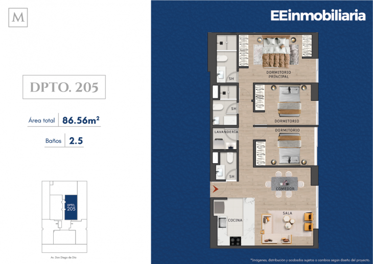 Plano del modelo Dpto. 205 del proyecto MONTELIER en Santiago De Surco