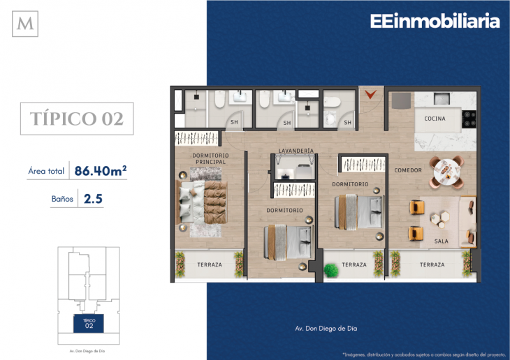 Plano del modelo Típico 2 del proyecto MONTELIER en Santiago De Surco