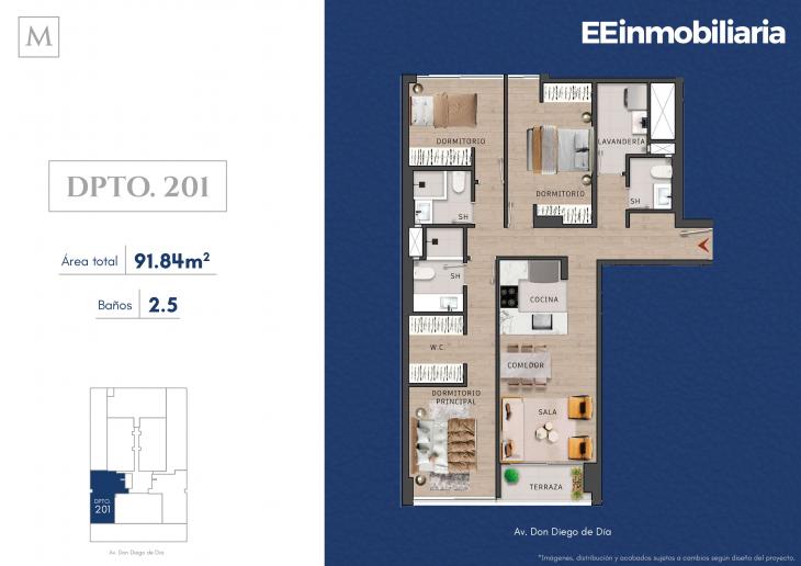 Plano del modelo Dpto. 201 del proyecto MONTELIER en Santiago De Surco