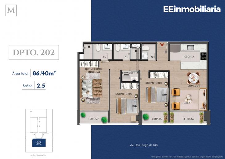 Plano del modelo Dpto. 202 del proyecto MONTELIER en Santiago De Surco
