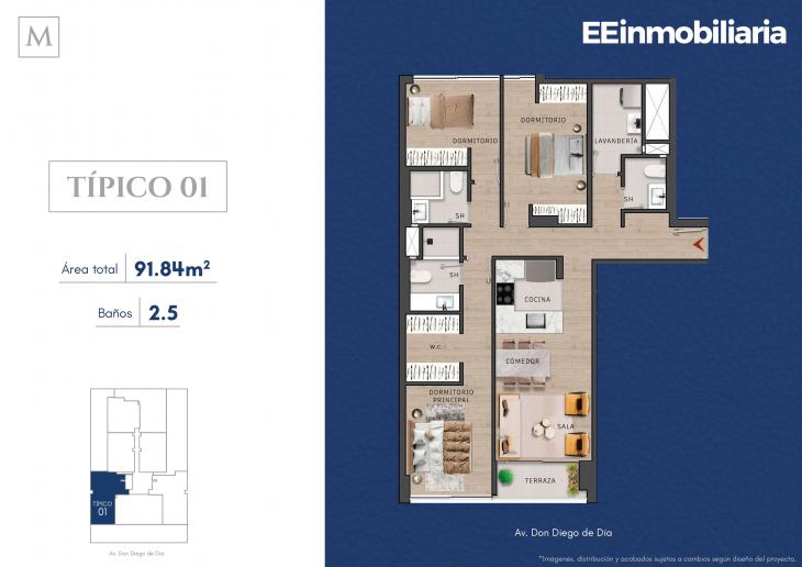 Plano del modelo Típico 1 del proyecto MONTELIER en Santiago De Surco