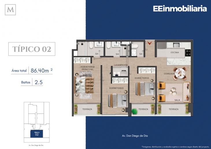 Plano del modelo Típico 2 del proyecto MONTELIER en Santiago De Surco