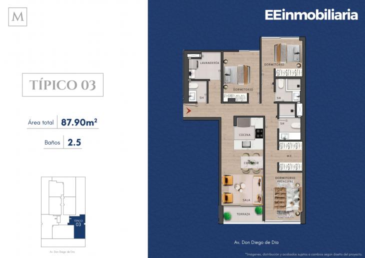 Plano del modelo Típico 3 del proyecto MONTELIER en Santiago De Surco