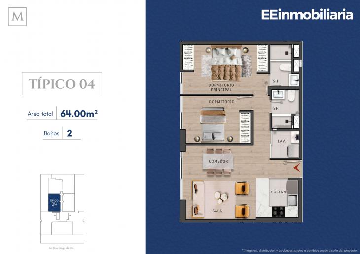 Plano del modelo Típico 4 del proyecto MONTELIER en Santiago De Surco