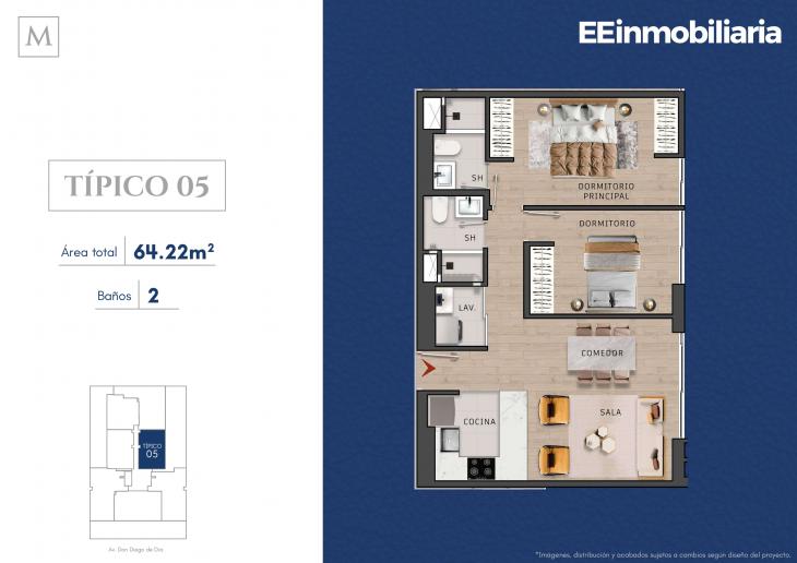 Plano del modelo Típico 5 del proyecto MONTELIER en Santiago De Surco
