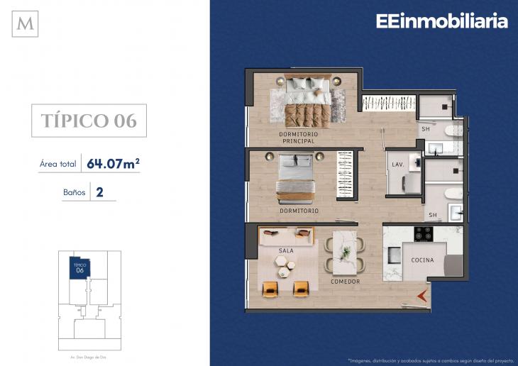 Plano del modelo Típico 6 del proyecto MONTELIER en Santiago De Surco