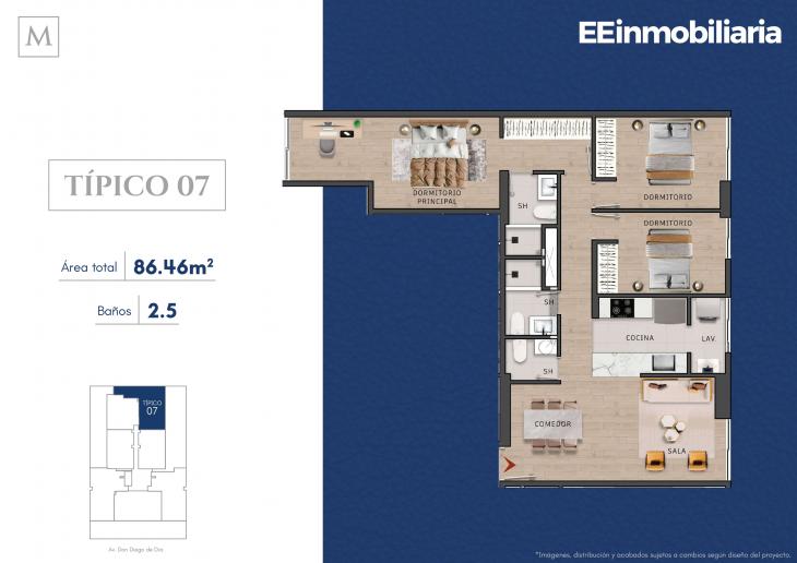 Plano del modelo Típico 7 del proyecto MONTELIER en Santiago De Surco