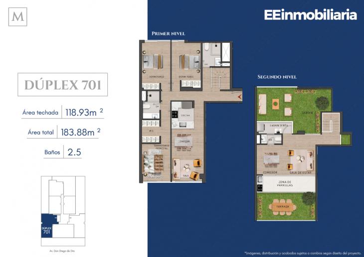 Plano del modelo Dúplex 701 del proyecto MONTELIER en Santiago De Surco