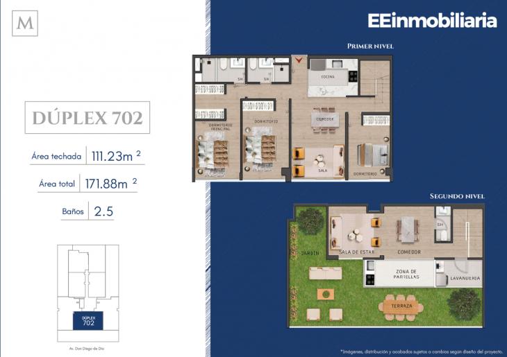 Plano del modelo Dúplex 702 del proyecto MONTELIER en Santiago De Surco