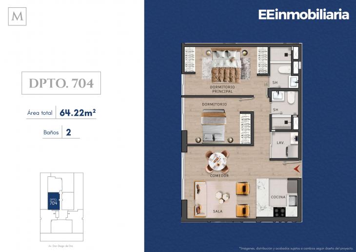 Plano del modelo Dpto. 704 del proyecto MONTELIER en Santiago De Surco