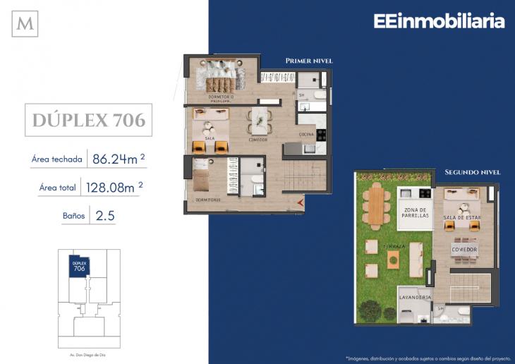 Plano del modelo Dúplex 706 del proyecto MONTELIER en Santiago De Surco