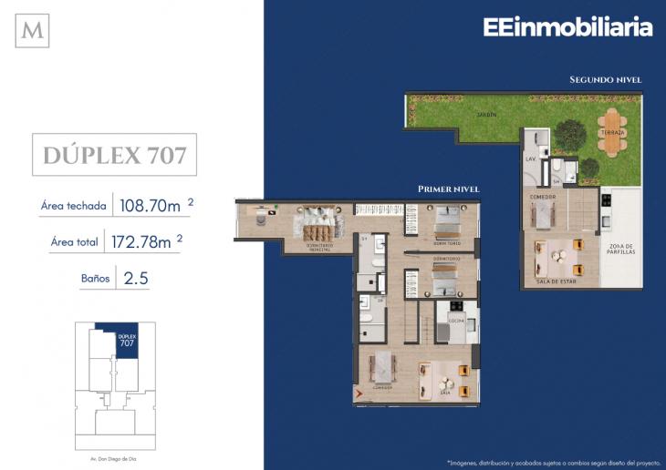 Plano del modelo Dúplex 707 del proyecto MONTELIER en Santiago De Surco