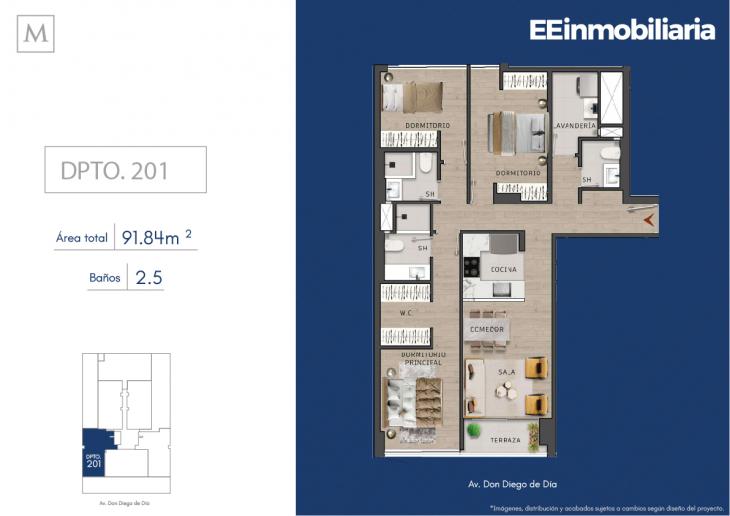 Plano del modelo Dpto. 201 del proyecto MONTELIER en Santiago De Surco