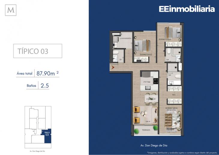 Plano del modelo Típico 3 del proyecto MONTELIER en Santiago De Surco