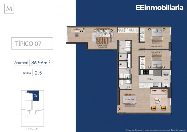 Plano del modelo Típico 7 del proyecto MONTELIER en Santiago De Surco
