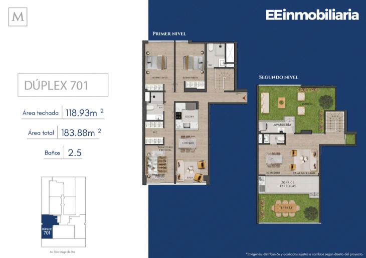 Plano del modelo Dúplex 701 del proyecto MONTELIER en Santiago De Surco