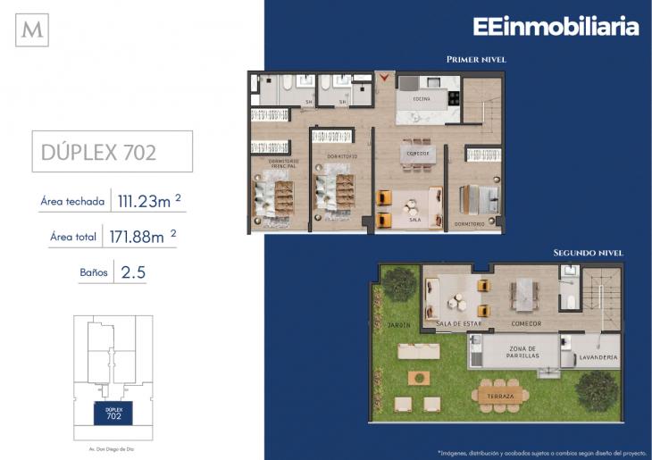 Plano del modelo Dúplex 702 del proyecto MONTELIER en Santiago De Surco
