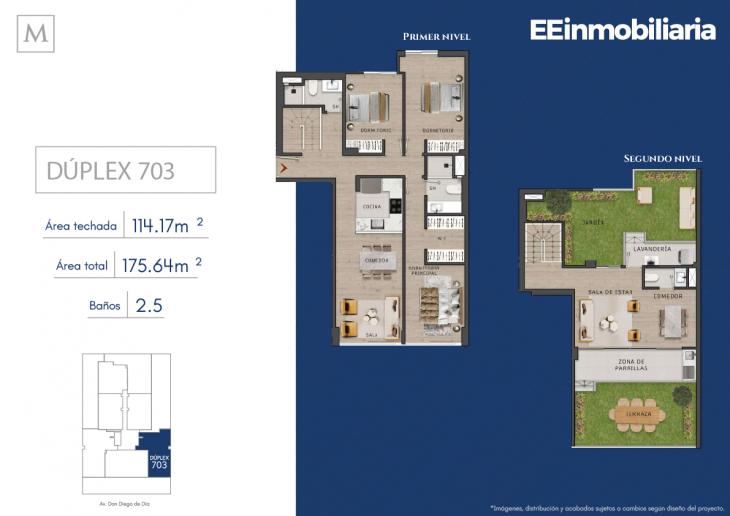 Plano del modelo Dúplex 703 del proyecto MONTELIER en Santiago De Surco