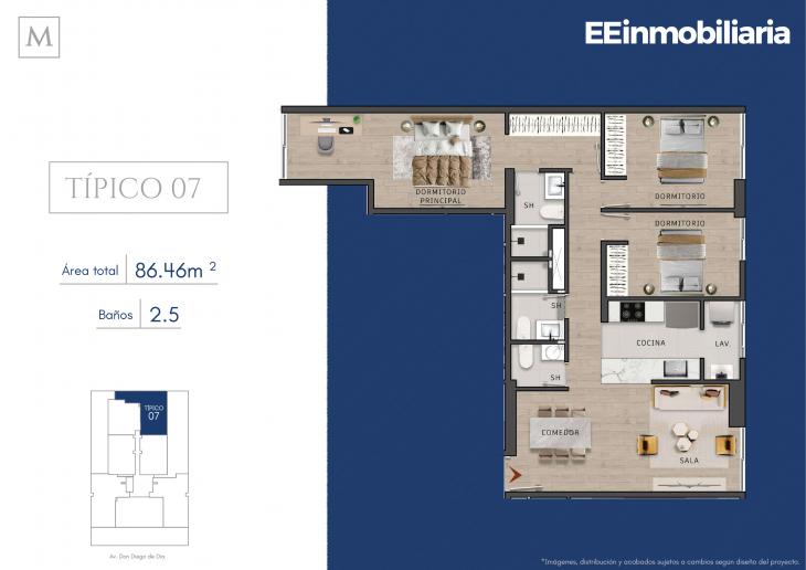 Plano del modelo Típico 7 del proyecto MONTELIER en Santiago De Surco