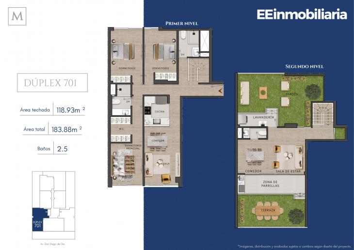 Plano del modelo Dúplex 701 del proyecto MONTELIER en Santiago De Surco