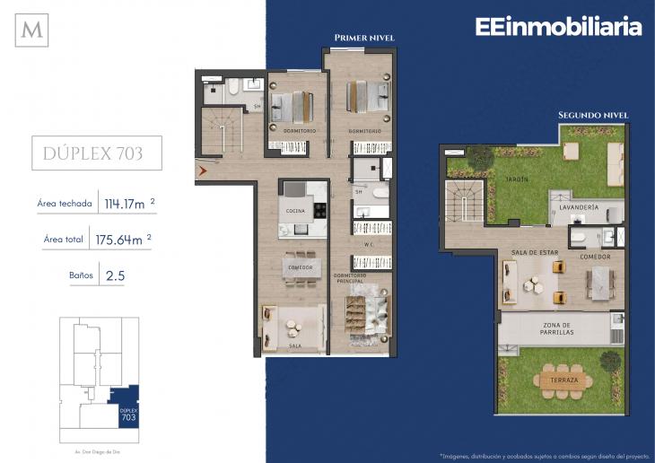Plano del modelo Dúplex 703 del proyecto MONTELIER en Santiago De Surco
