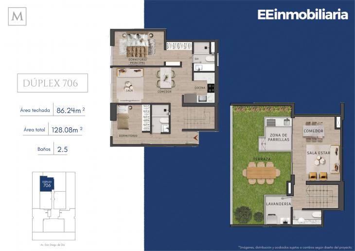 Plano del modelo Dúplex 706 del proyecto MONTELIER en Santiago De Surco