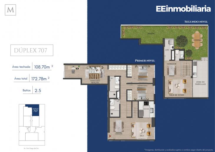 Plano del modelo Dúplex 707 del proyecto MONTELIER en Santiago De Surco