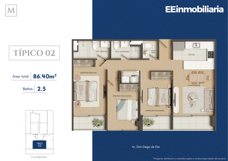 Plano del modelo Típico 2 del proyecto Montelier en Santiago De Surco