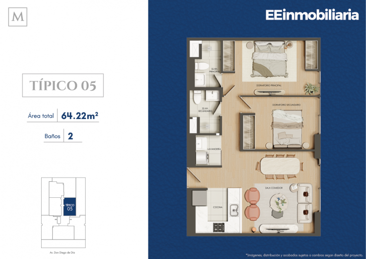 Plano del modelo Típico 5 del proyecto Montelier en Santiago De Surco