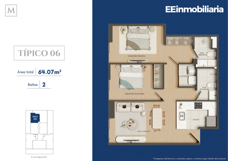 Plano del modelo Típico 6 del proyecto Montelier en Santiago De Surco