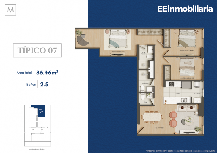 Plano del modelo Típico 7 del proyecto Montelier en Santiago De Surco
