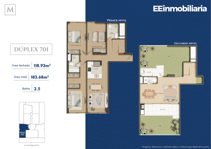 Plano del modelo Dúplex 701 del proyecto Montelier en Santiago De Surco