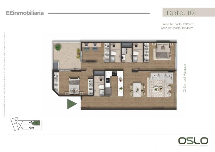 Plano del modelo Dpto. 101 del proyecto Oslo Apartments en Miraflores