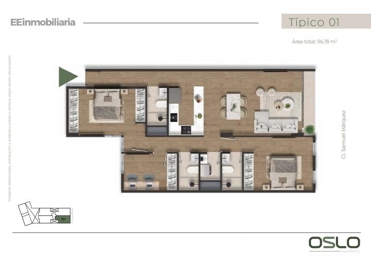Plano del modelo Tipo 01 del proyecto Oslo Apartments en Miraflores