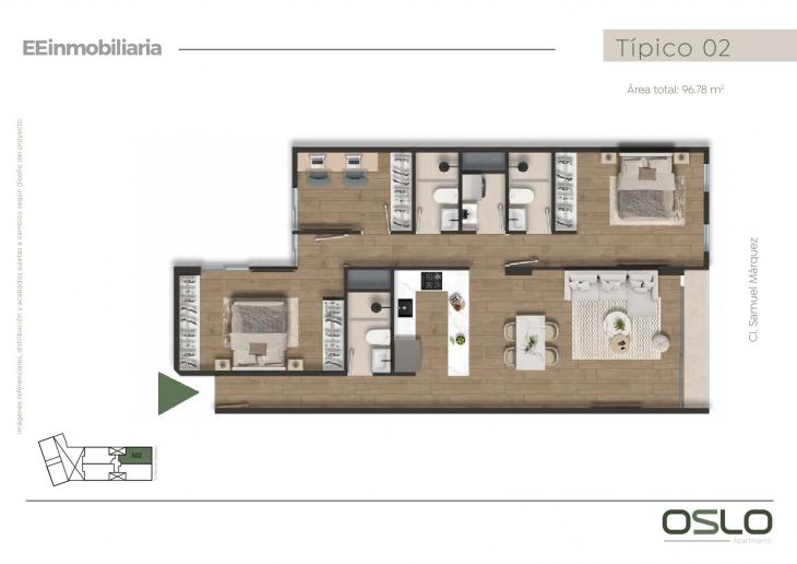 Plano del modelo Tipo 02 del proyecto Oslo Apartments en Miraflores